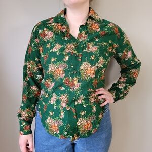 1970s handmade vintage green floral shirt